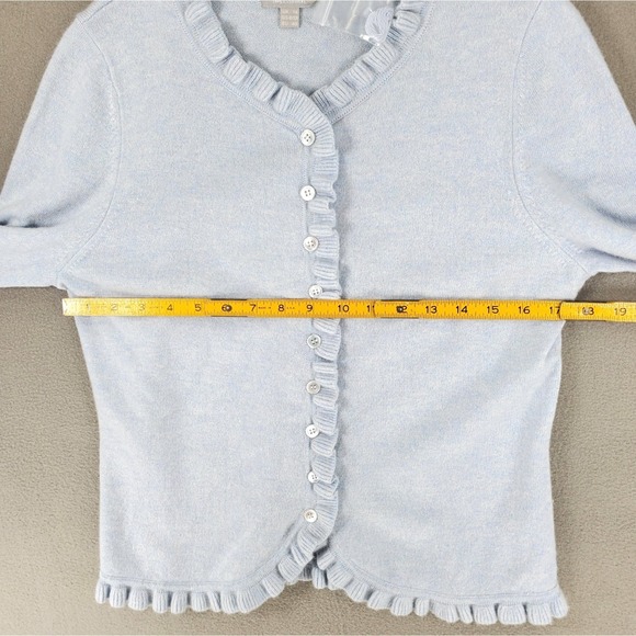 Pure Collection Sweater Womens 8/10 Light Blue Cashmere Cardigan Ruffle Trim - Picture 6 of 7